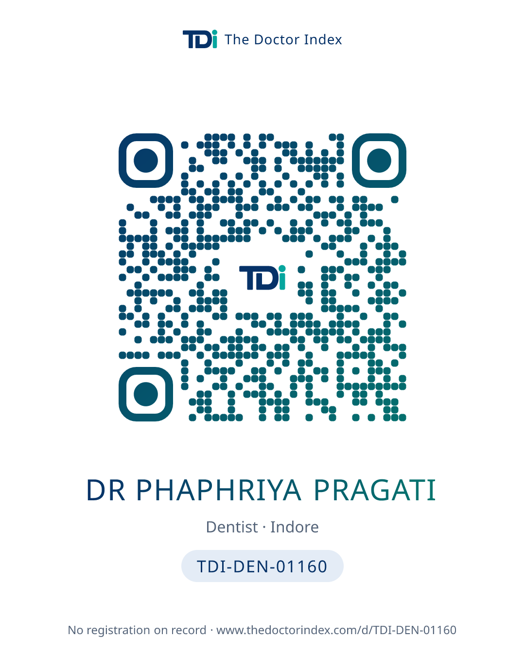 QR card for Dr Phaphriya Pragati, TDI-DEN-01160