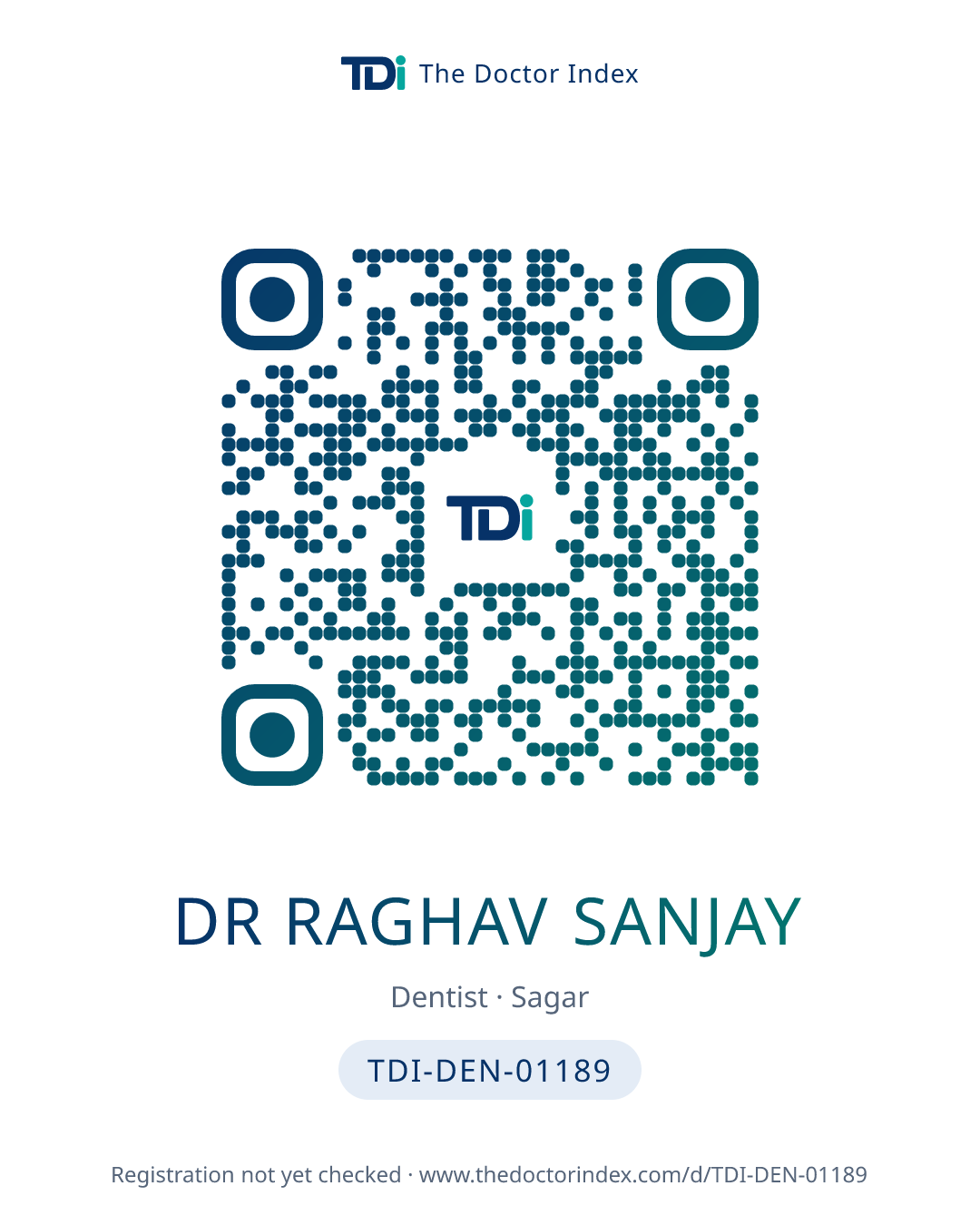 QR card for Dr Raghav Sanjay, TDI-DEN-01189