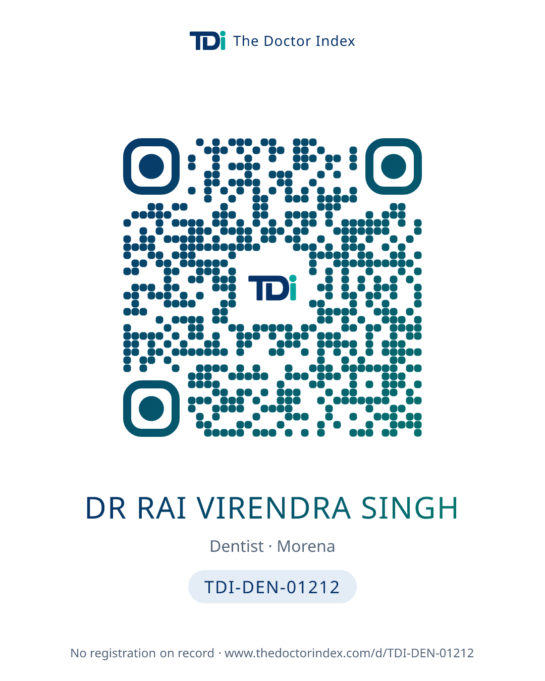 QR card for Dr Rai Virendra Singh, TDI-DEN-01212