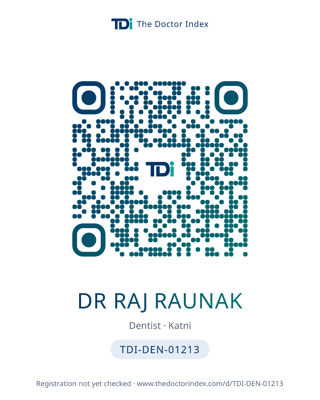 QR card for Dr Raj Raunak, TDI-DEN-01213