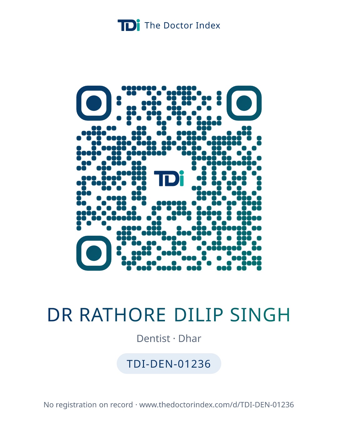 QR card for Dr Rathore Dilip Singh, TDI-DEN-01236
