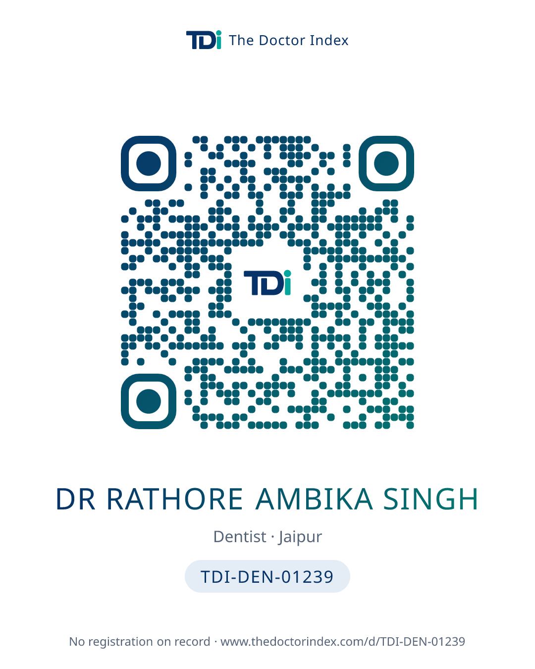 QR card for Dr Rathore Ambika Singh, TDI-DEN-01239