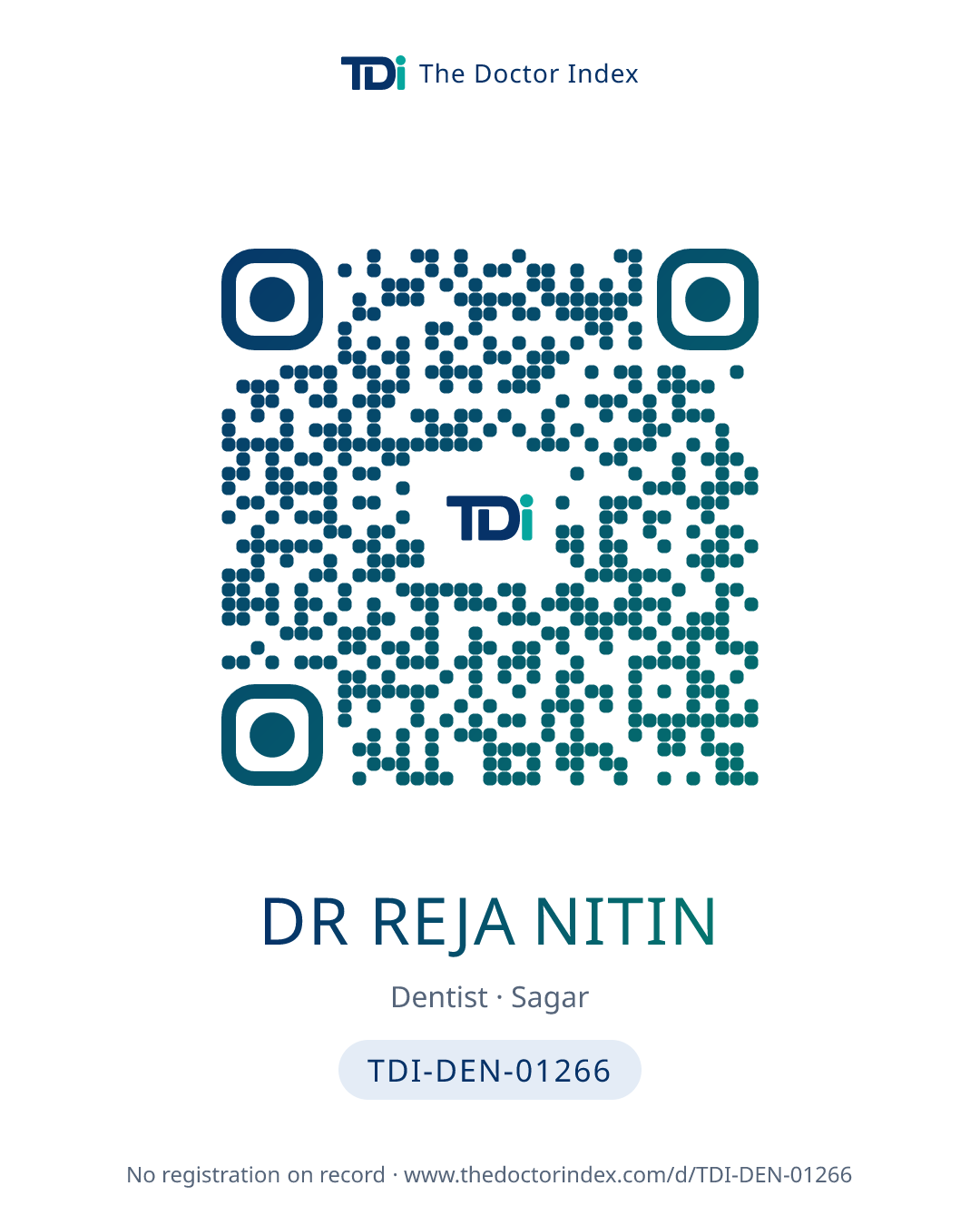 QR card for Dr Reja Nitin, TDI-DEN-01266