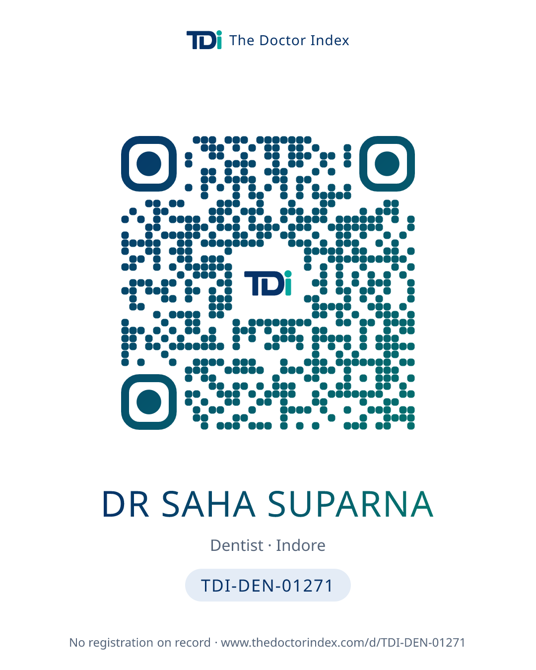 QR card for Dr Saha Suparna, TDI-DEN-01271