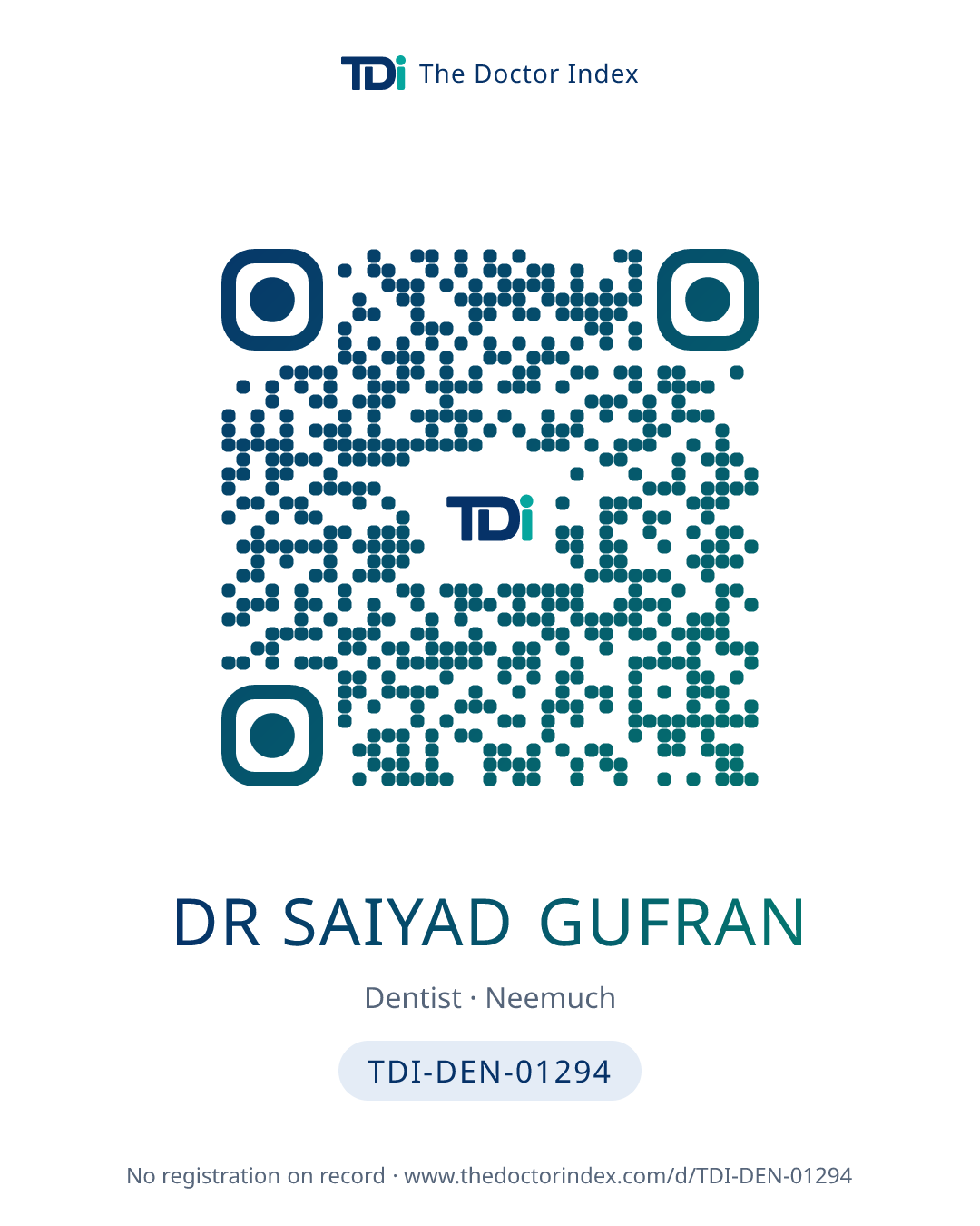 QR card for Dr Saiyad Gufran, TDI-DEN-01294