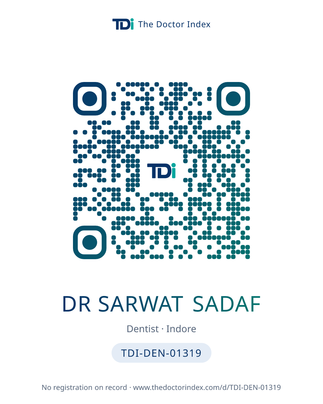 QR card for Dr Sarwat Sadaf, TDI-DEN-01319