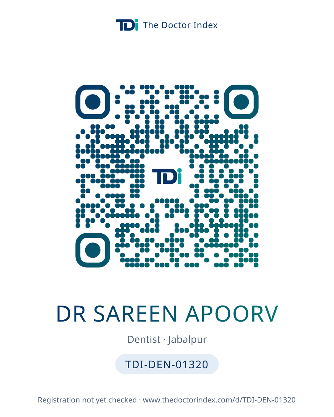 QR card for Dr Sareen Apoorv, TDI-DEN-01320