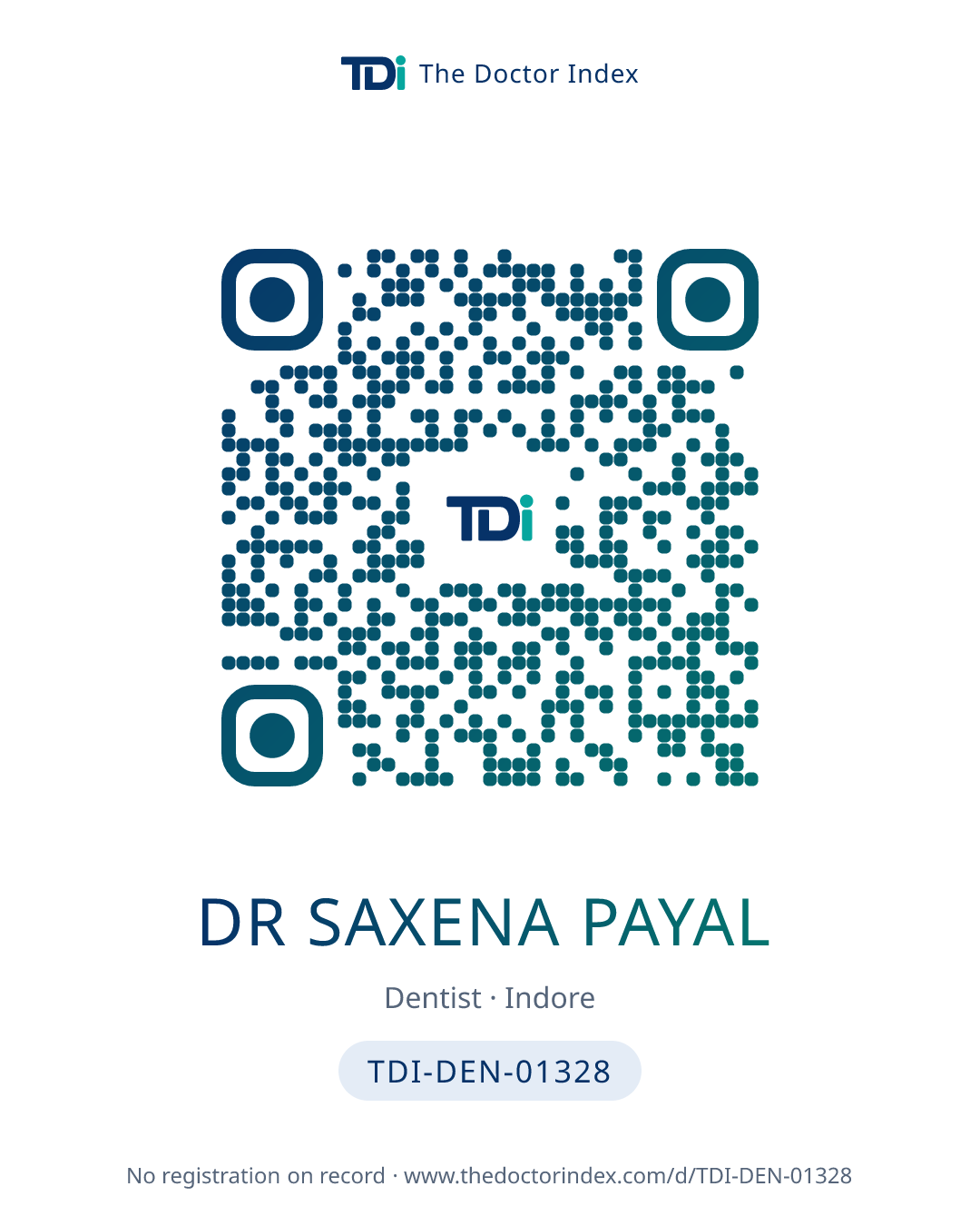 QR card for Dr Saxena Payal, TDI-DEN-01328