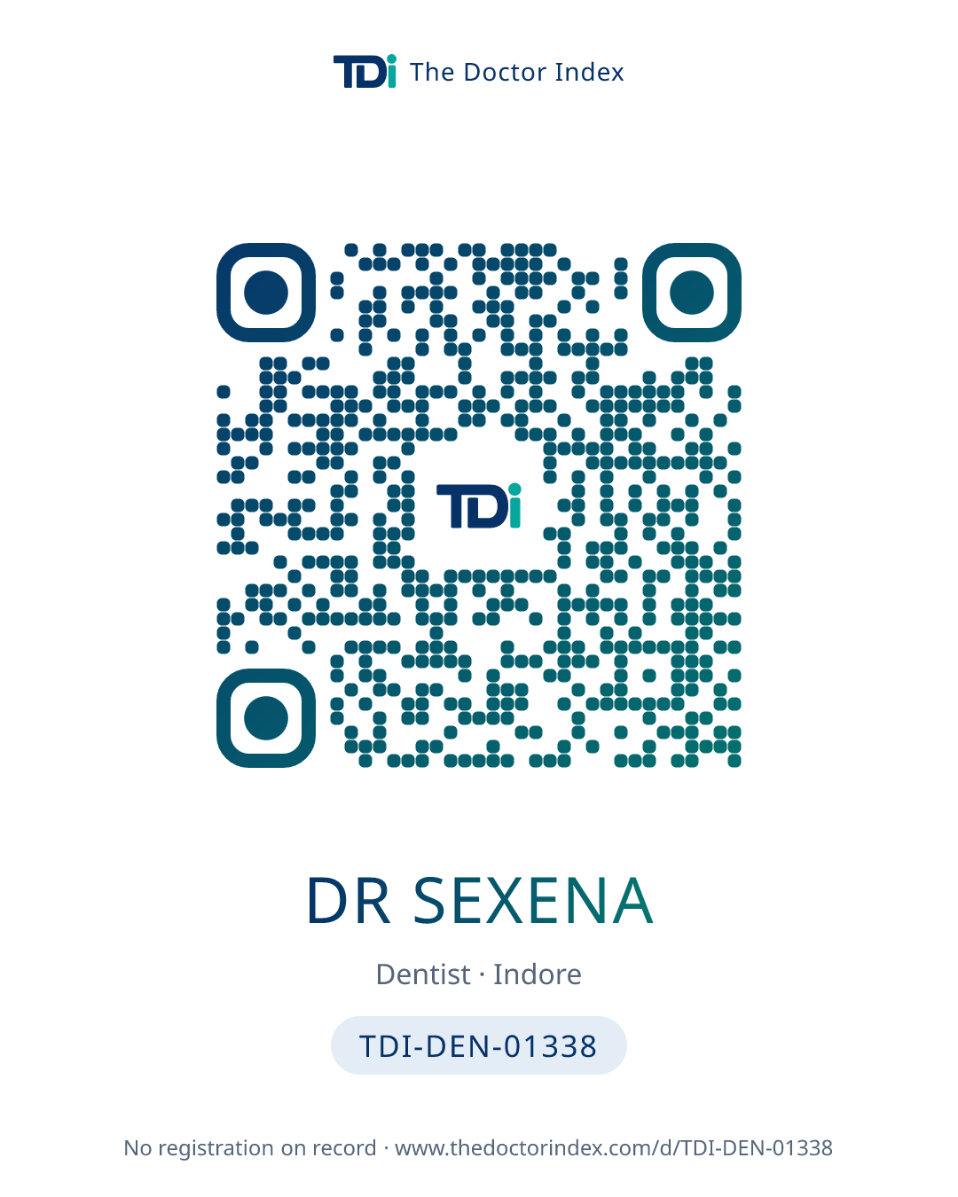 QR card for Dr Sexena, TDI-DEN-01338