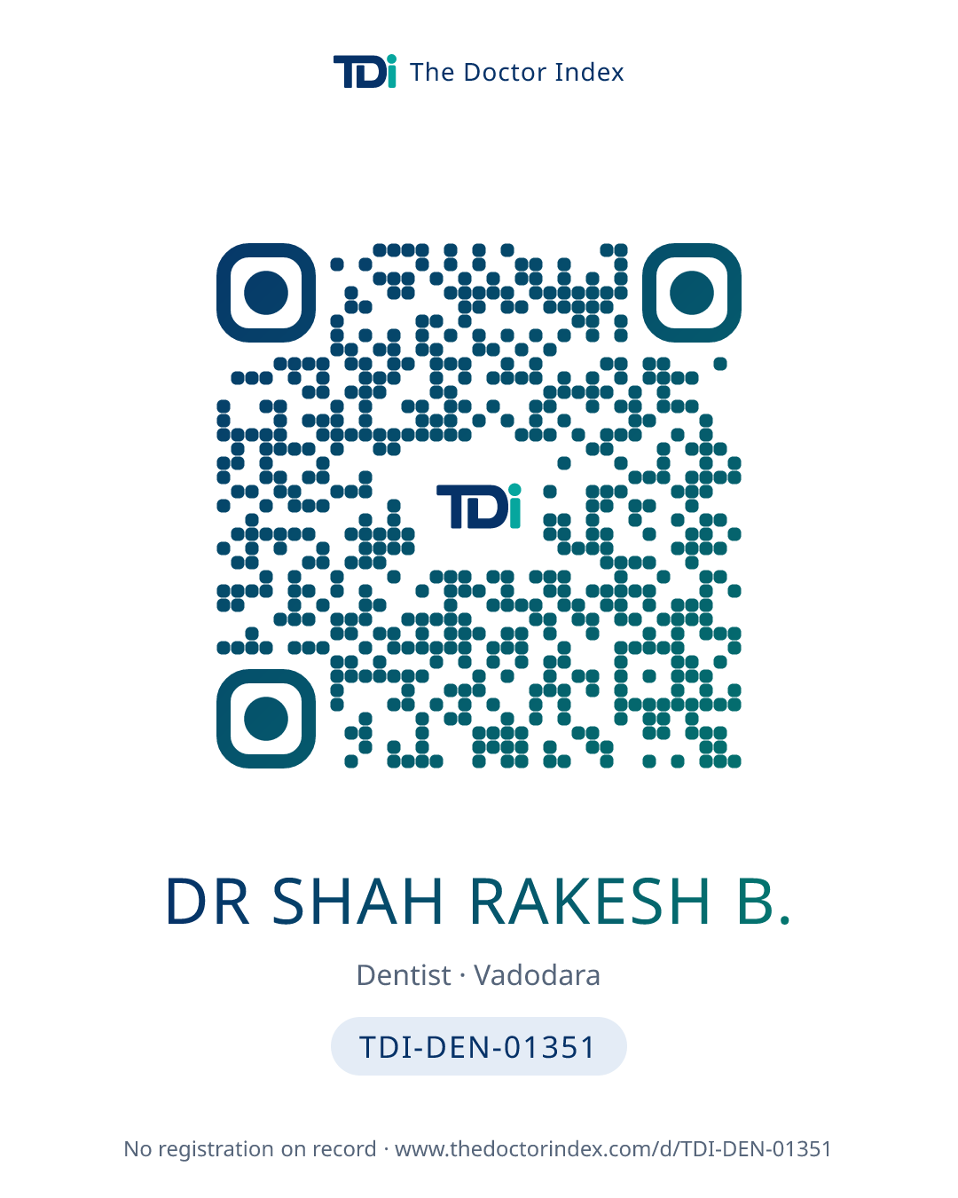 QR card for Dr Shah Rakesh B., TDI-DEN-01351
