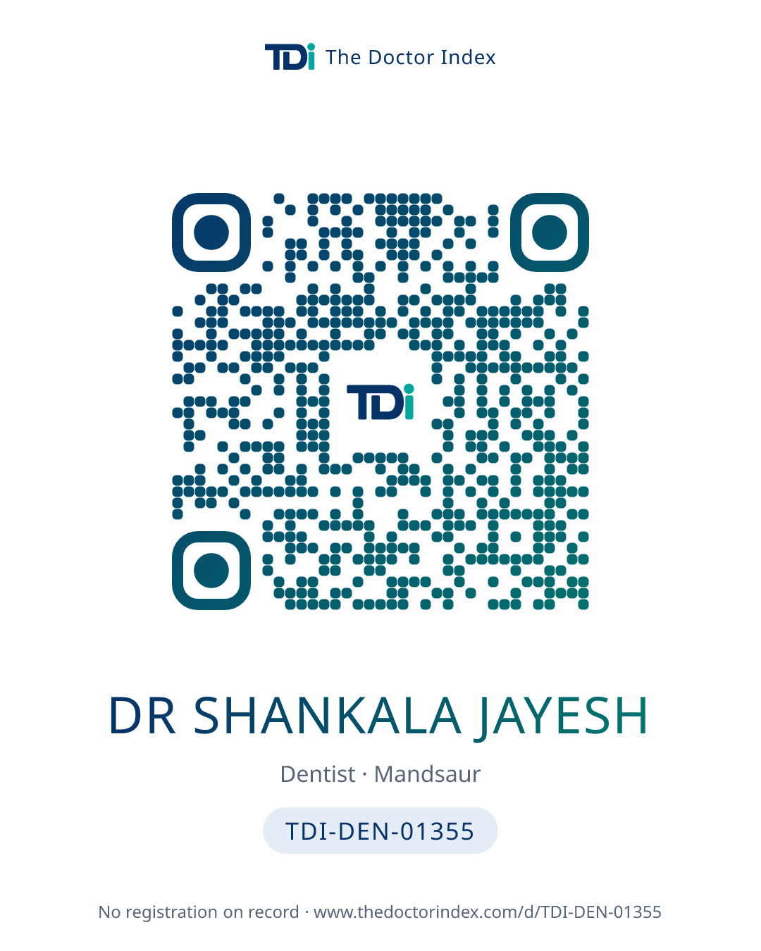 QR card for Dr Shankala Jayesh, TDI-DEN-01355