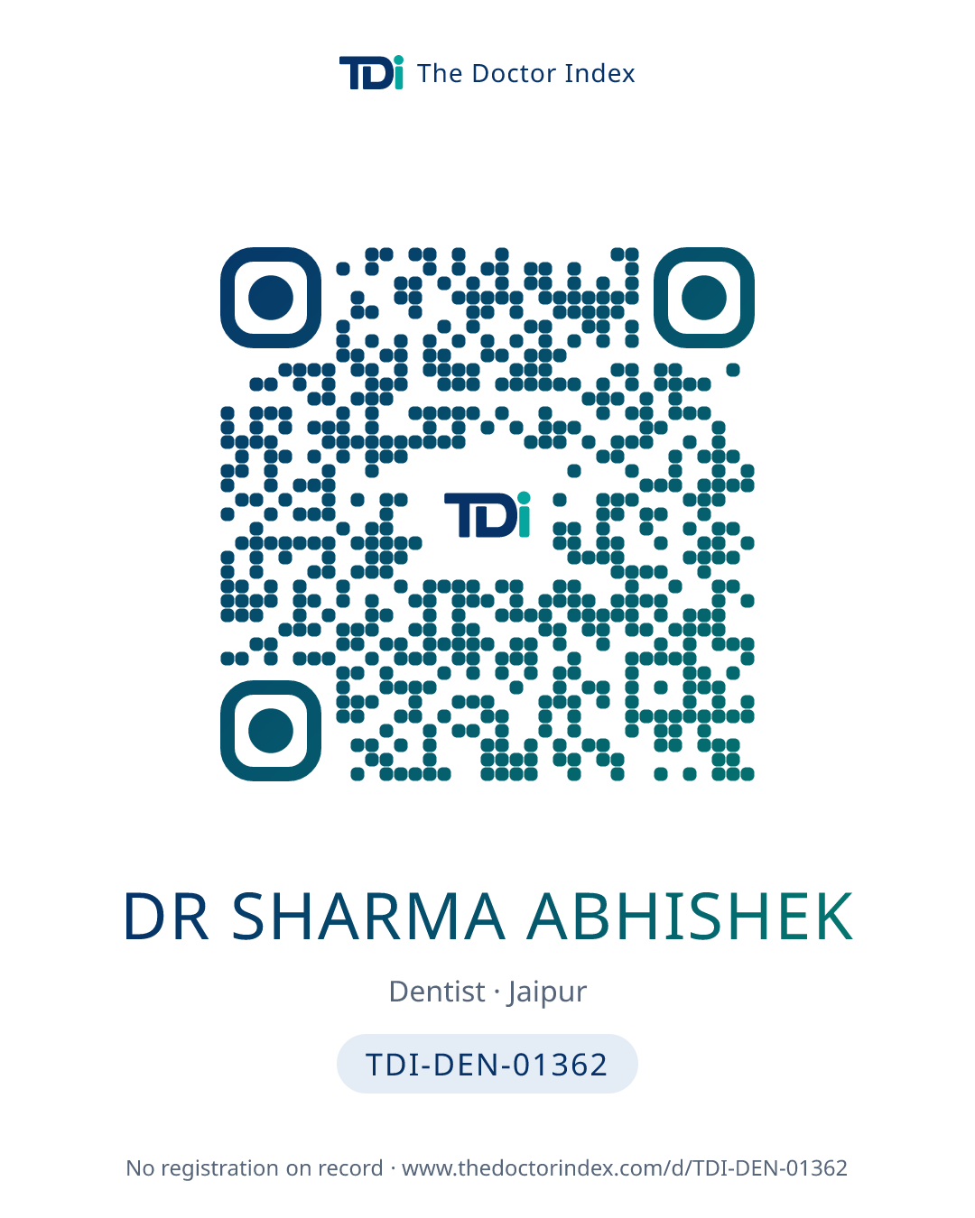QR card for Dr Sharma Abhishek, TDI-DEN-01362
