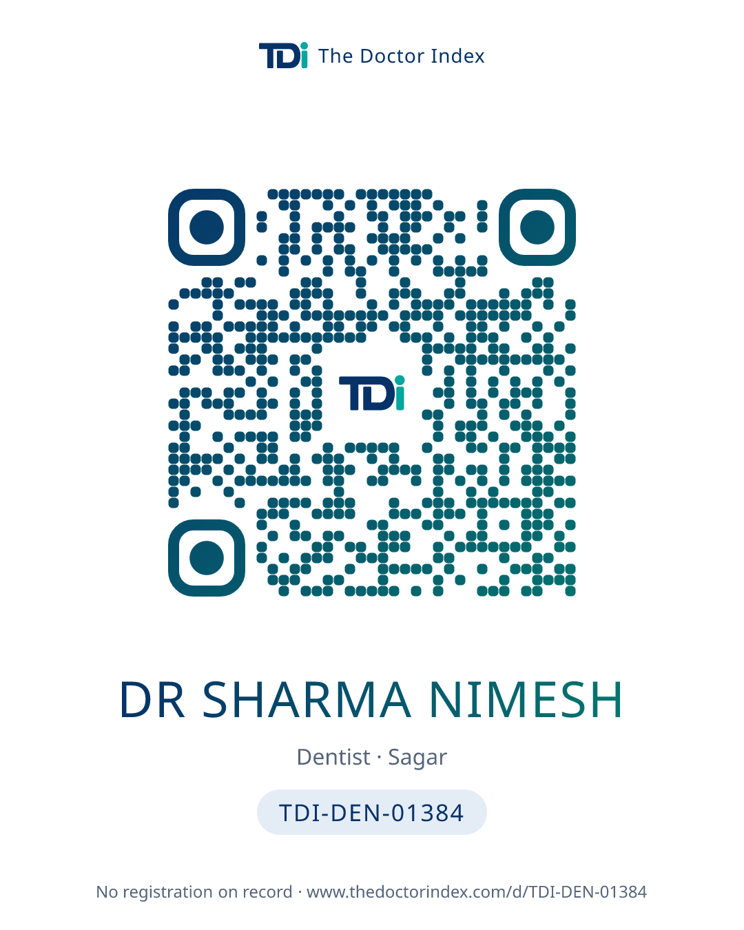 QR card for Dr Sharma Nimesh, TDI-DEN-01384