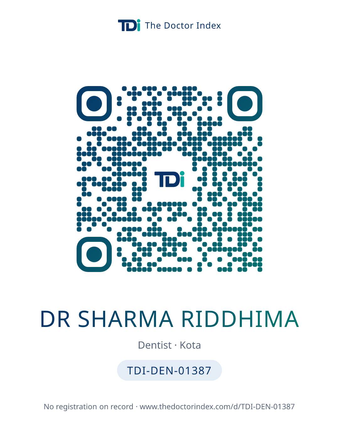 QR card for Dr Sharma Riddhima, TDI-DEN-01387