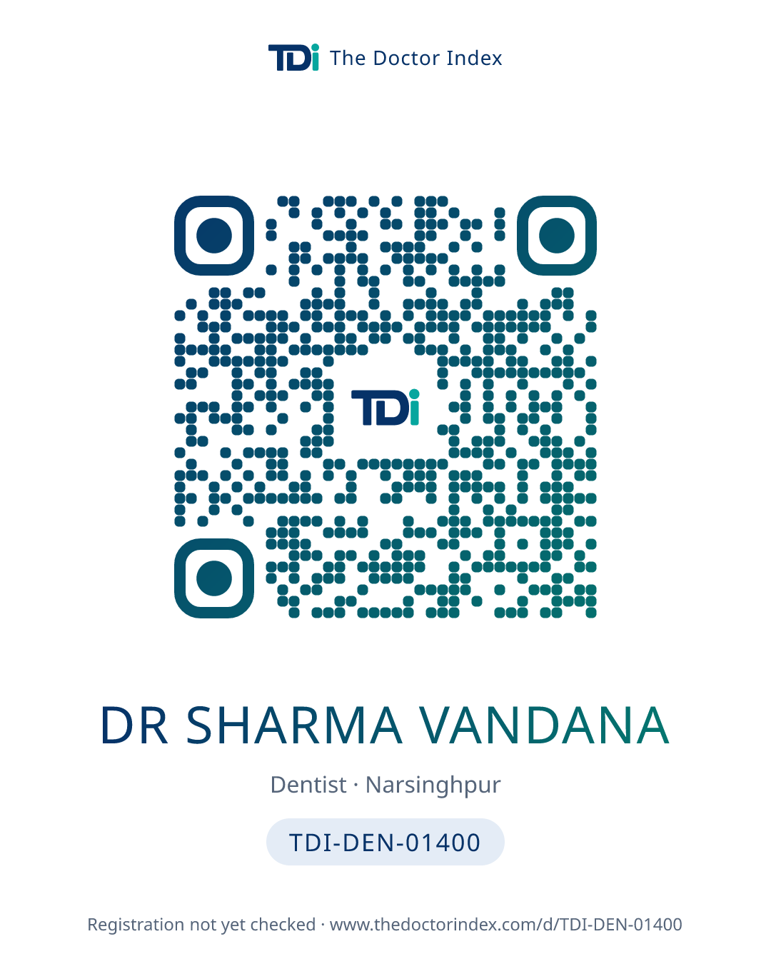 QR card for Dr Sharma Vandana, TDI-DEN-01400