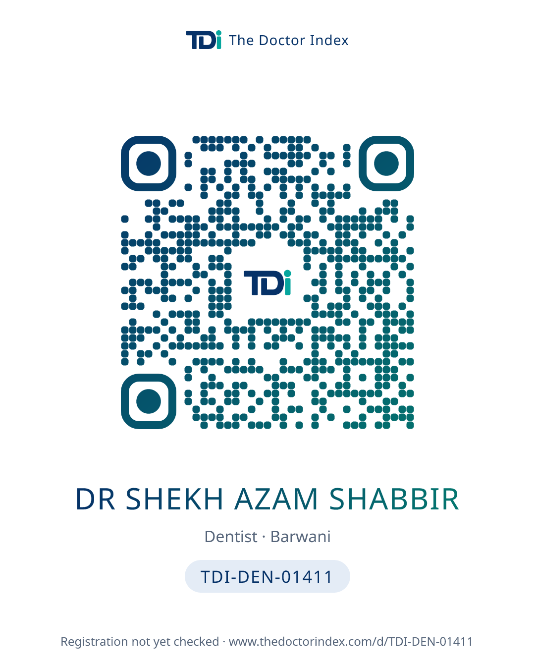 QR card for Dr Shekh Azam Shabbir, TDI-DEN-01411