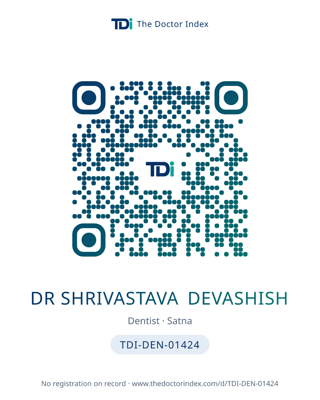 QR card for Dr Shrivastava Devashish, TDI-DEN-01424