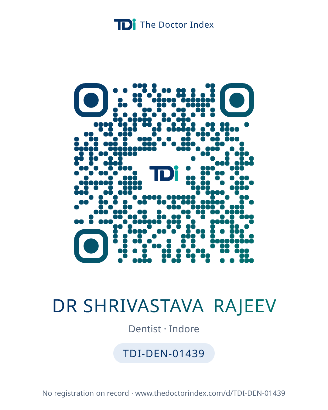 QR card for Dr Shrivastava Rajeev, TDI-DEN-01439