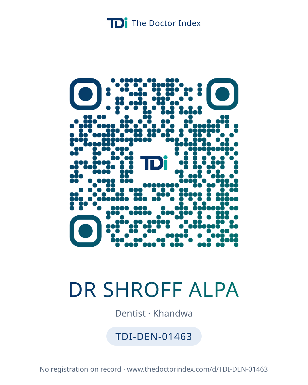 QR card for Dr Shroff Alpa, TDI-DEN-01463