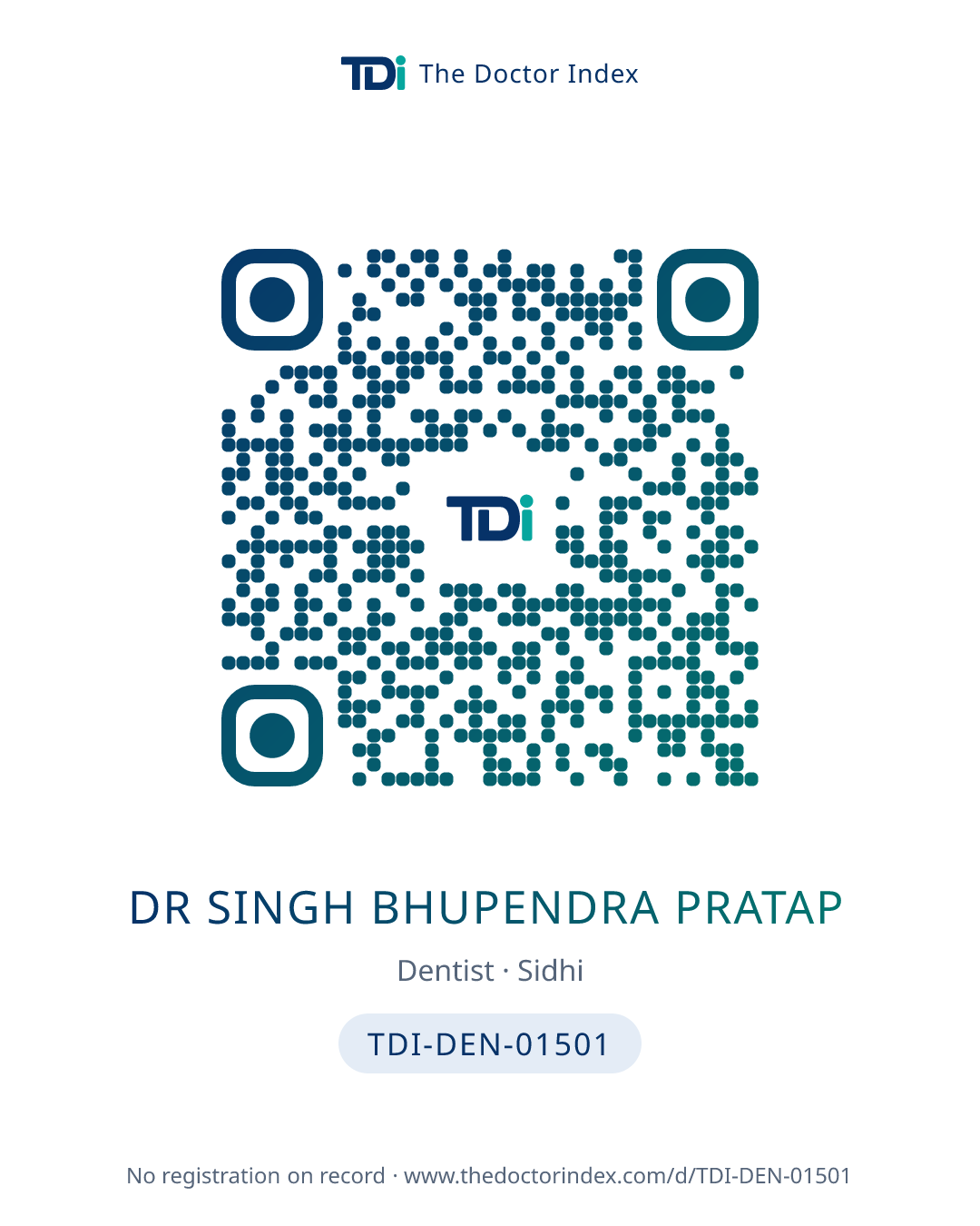 QR card for Dr Singh Bhupendra Pratap, TDI-DEN-01501
