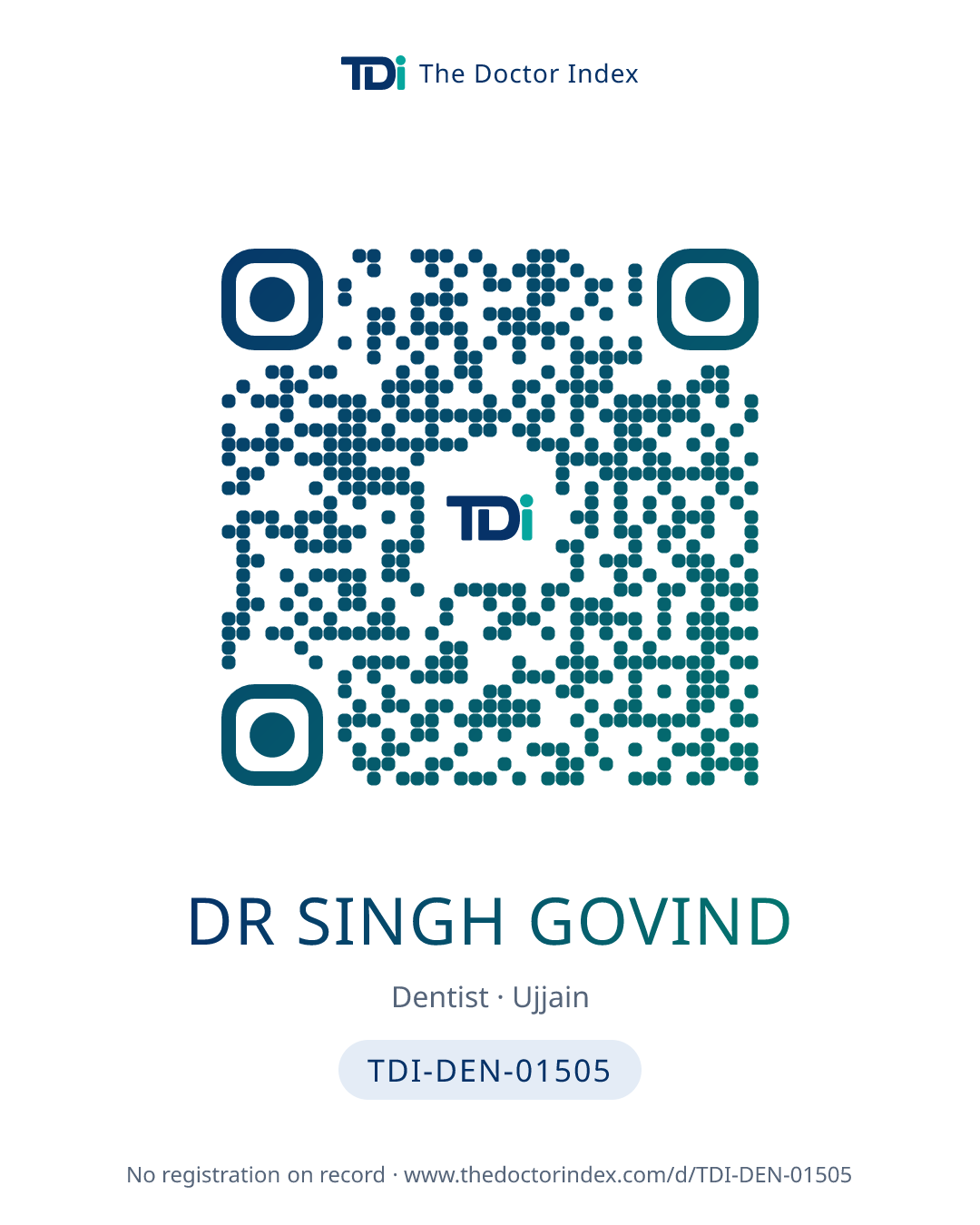 QR card for Dr Singh Govind, TDI-DEN-01505