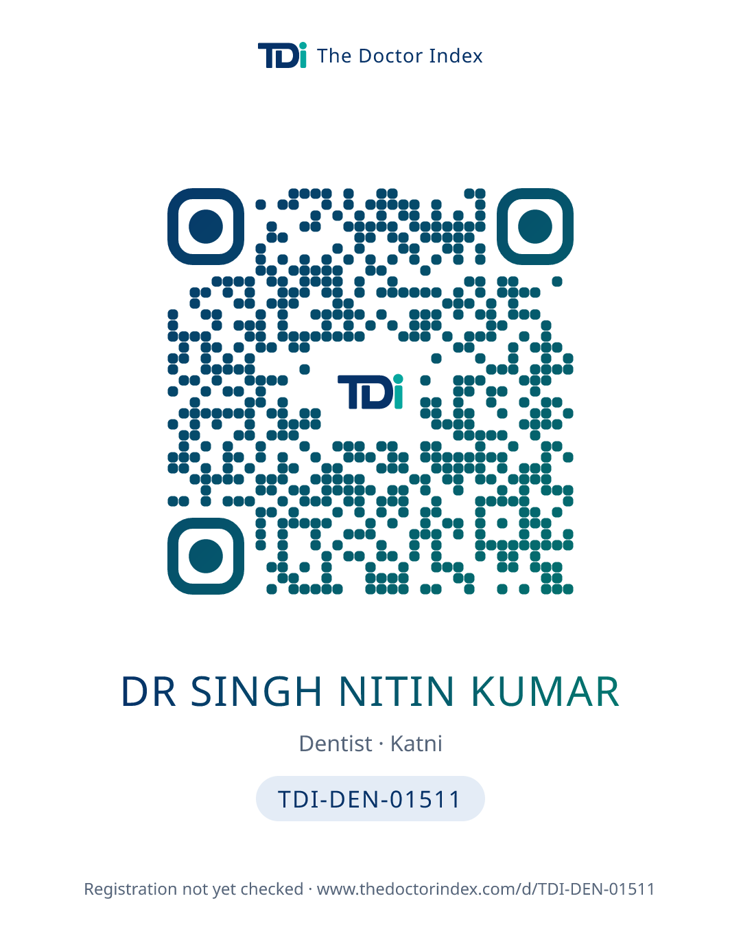 QR card for Dr Singh Nitin Kumar, TDI-DEN-01511