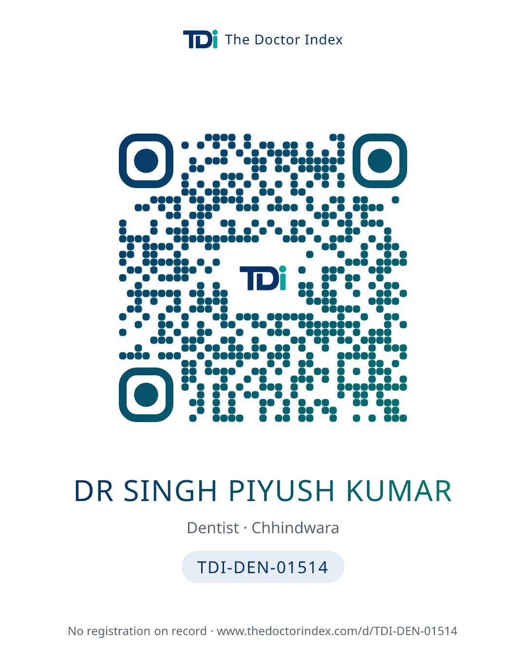 QR card for Dr Singh Piyush Kumar, TDI-DEN-01514