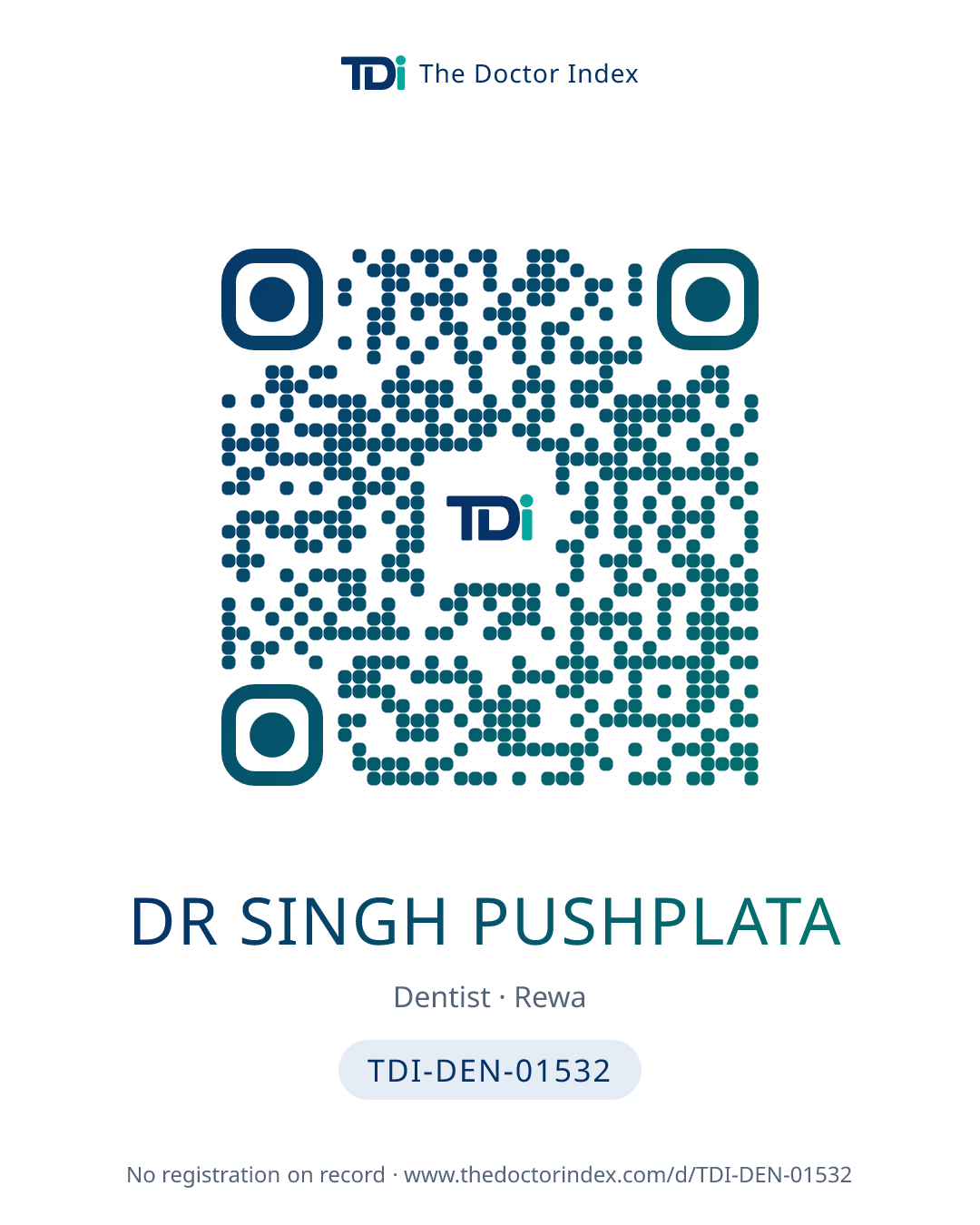 QR card for Dr Singh Pushplata, TDI-DEN-01532