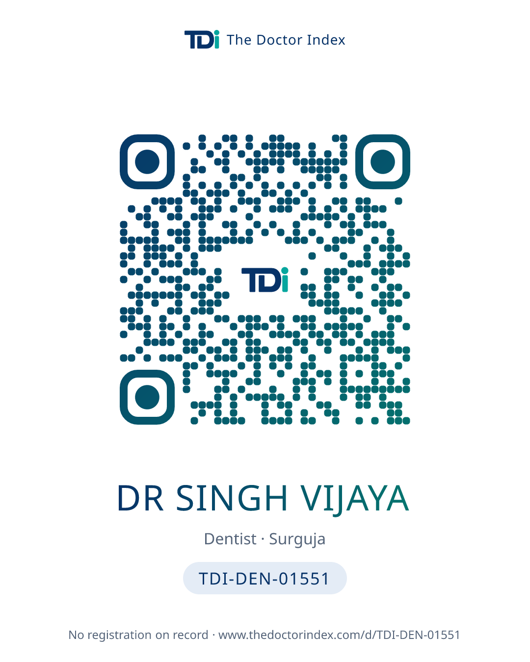 QR card for Dr Singh Vijaya, TDI-DEN-01551