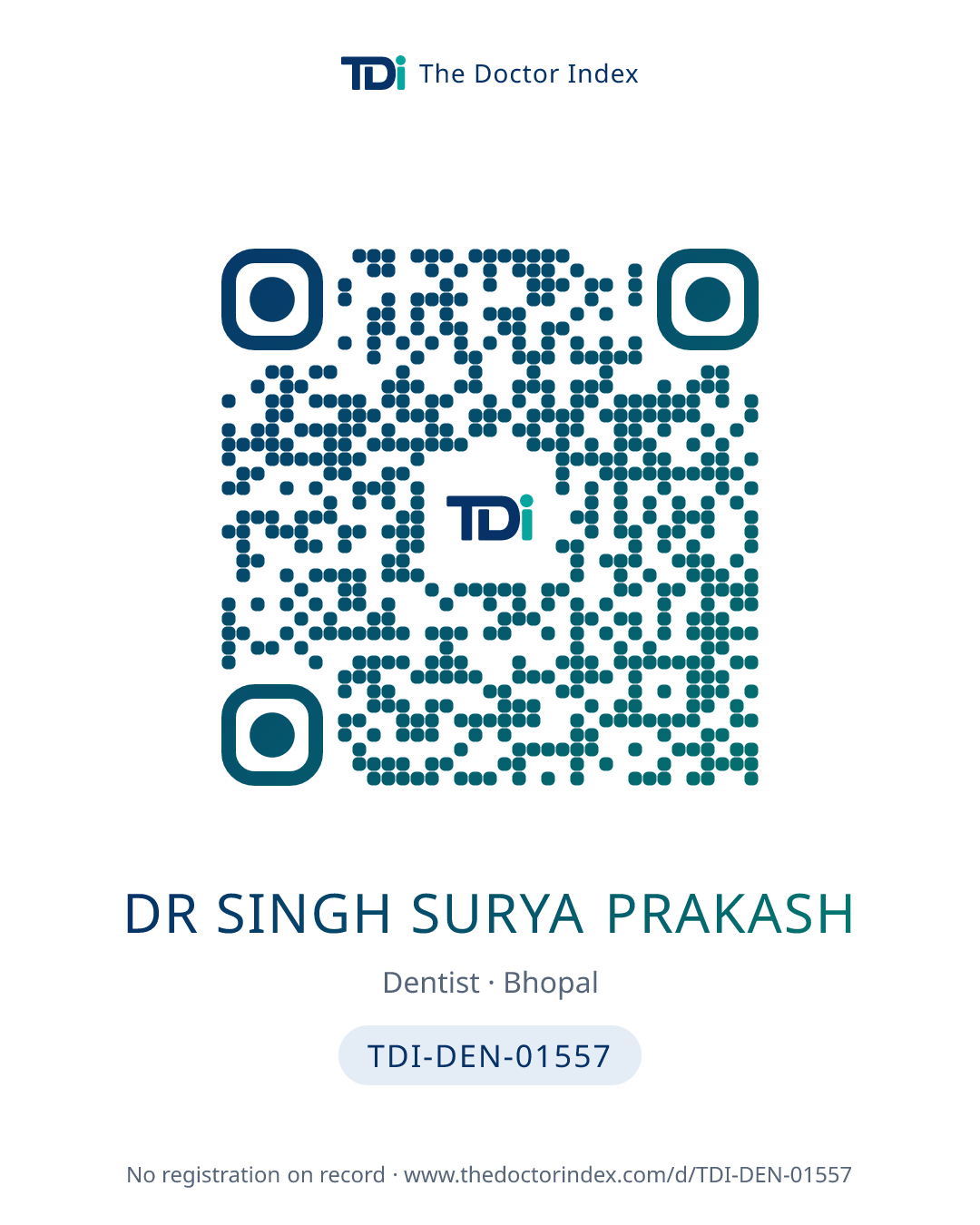 QR card for Dr Singh Surya Prakash, TDI-DEN-01557
