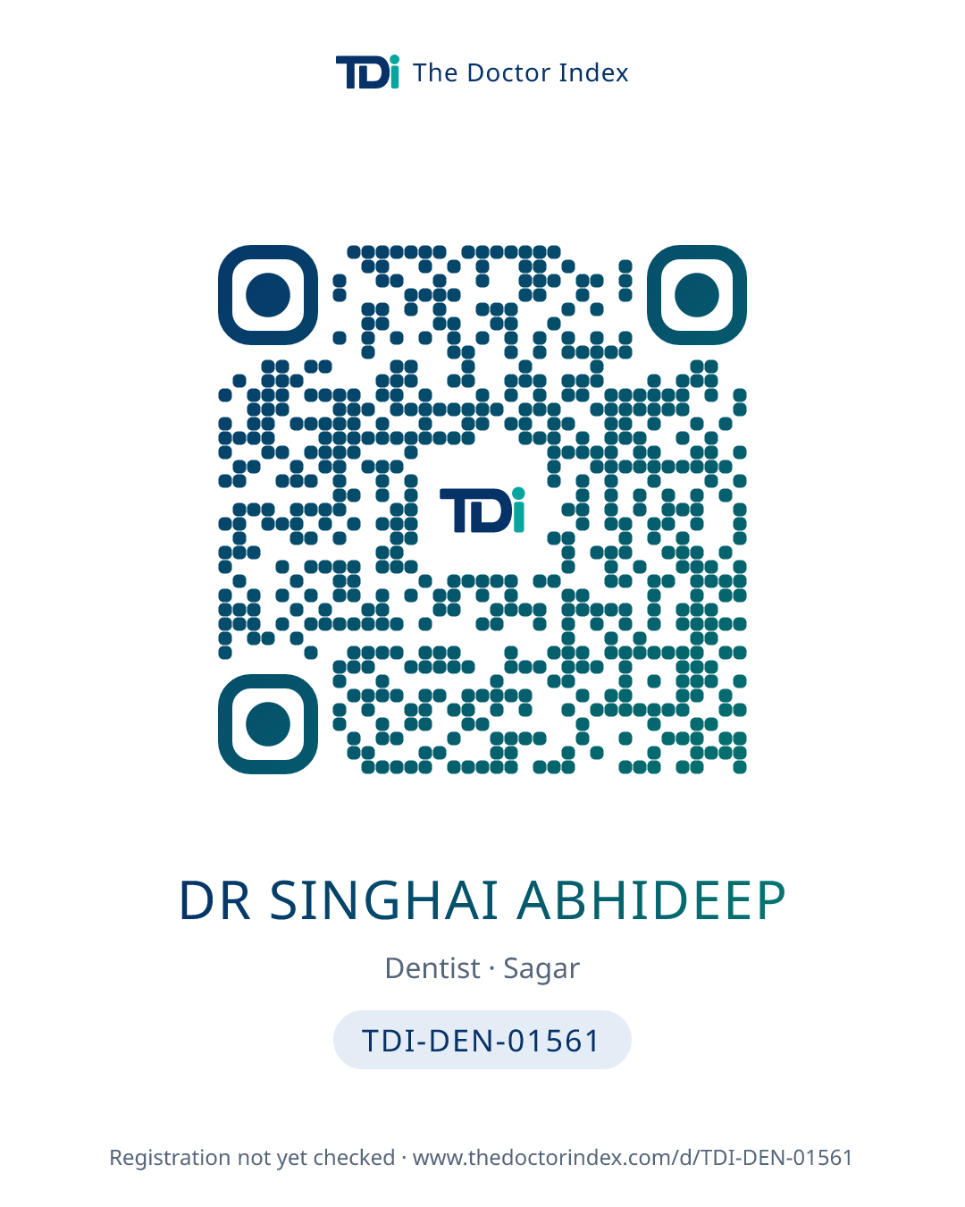 QR card for Dr Singhai Abhideep, TDI-DEN-01561