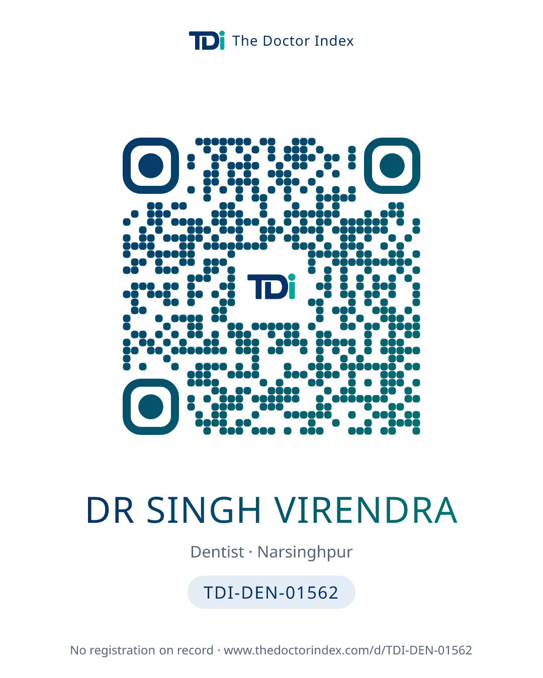 QR card for Dr Singh Virendra, TDI-DEN-01562