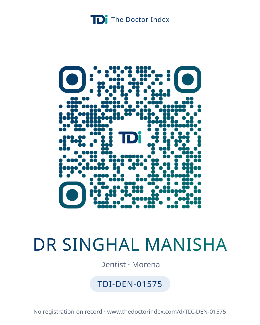 QR card for Dr Singhal Manisha, TDI-DEN-01575