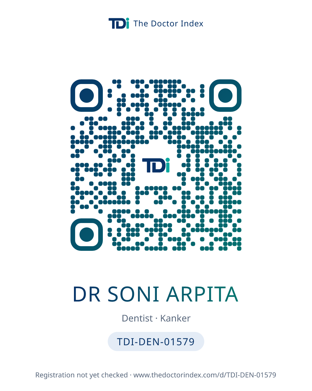 QR card for Dr Soni Arpita, TDI-DEN-01579