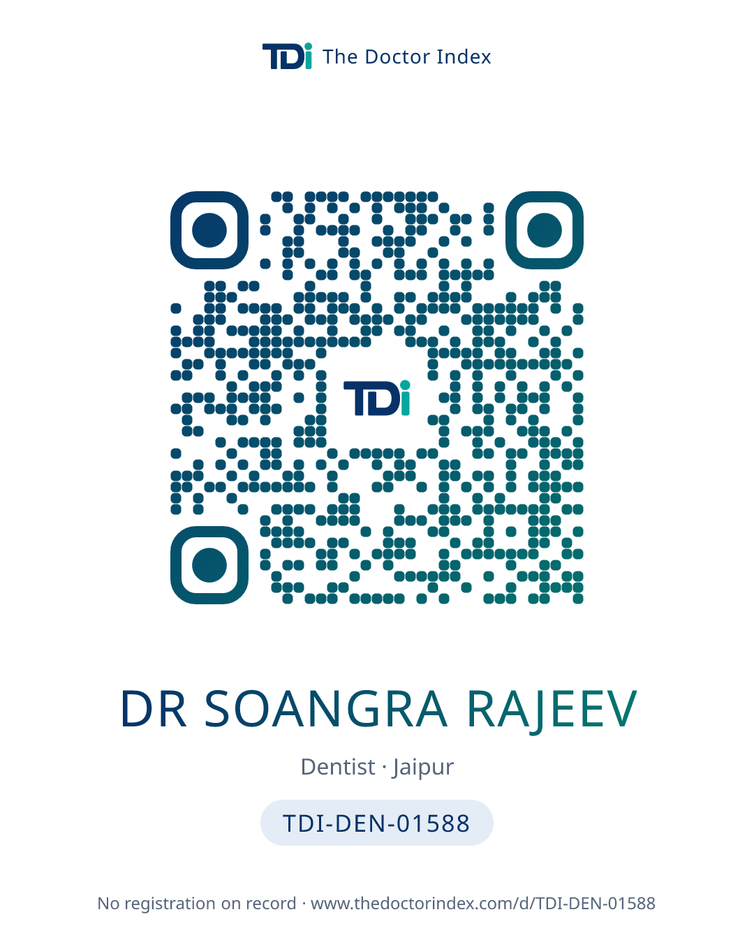 QR card for Dr Soangra Rajeev, TDI-DEN-01588