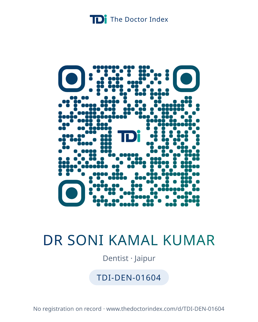 QR card for Dr Soni Kamal Kumar, TDI-DEN-01604