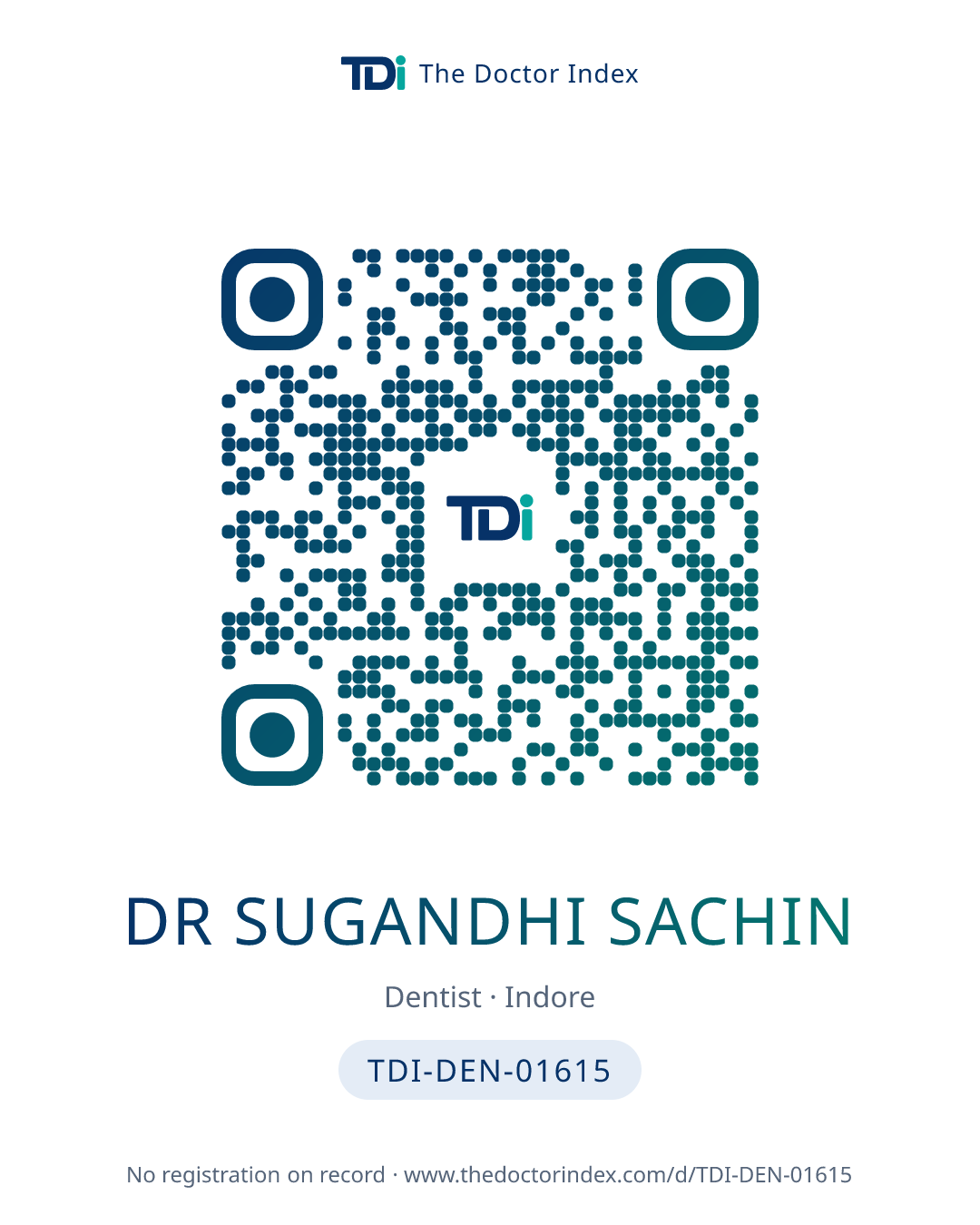 QR card for Dr Sugandhi Sachin, TDI-DEN-01615