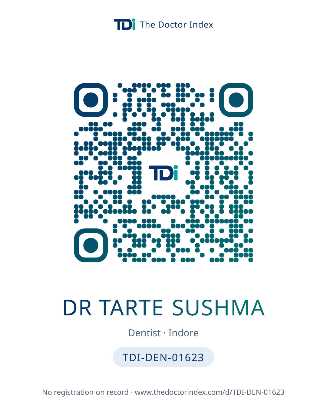 QR card for Dr Tarte Sushma, TDI-DEN-01623