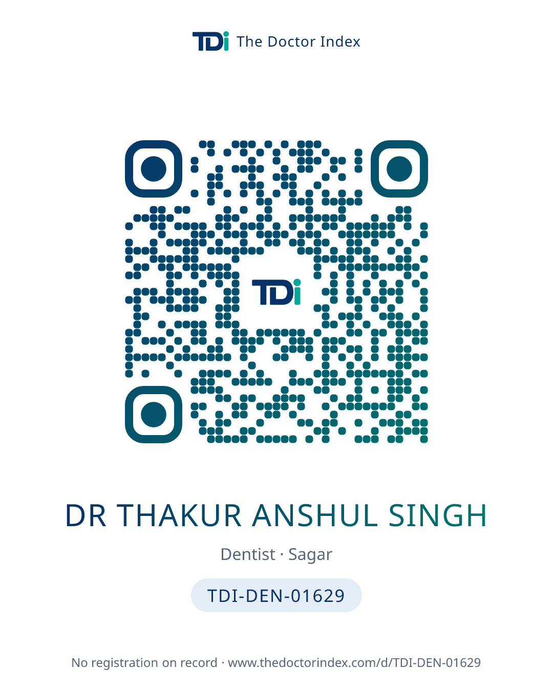 QR card for Dr Thakur Anshul Singh, TDI-DEN-01629