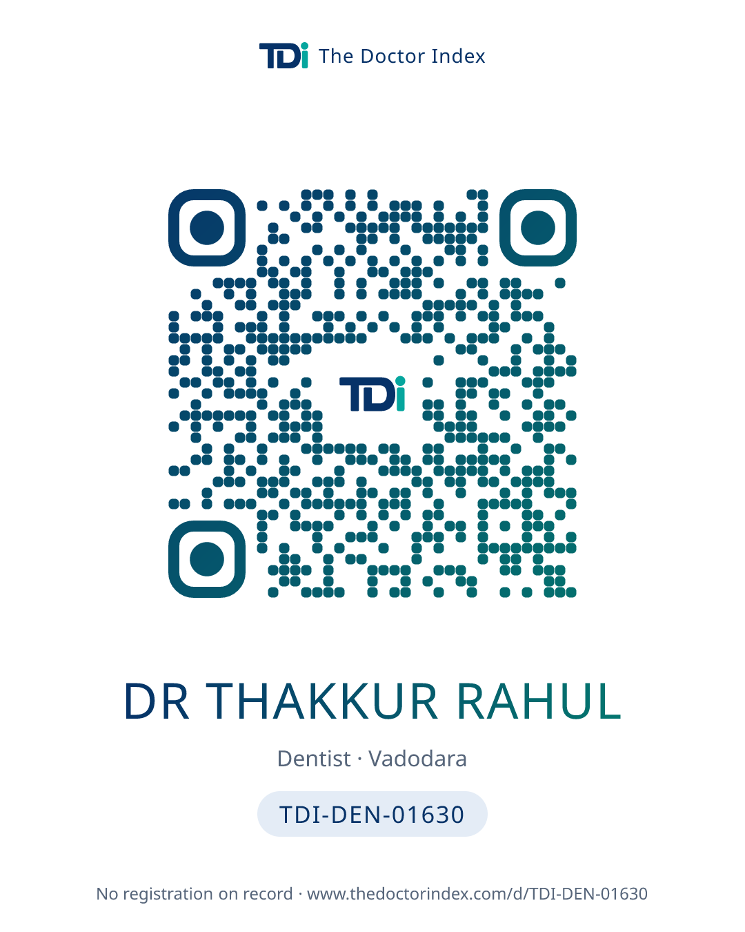QR card for Dr Thakkur Rahul, TDI-DEN-01630