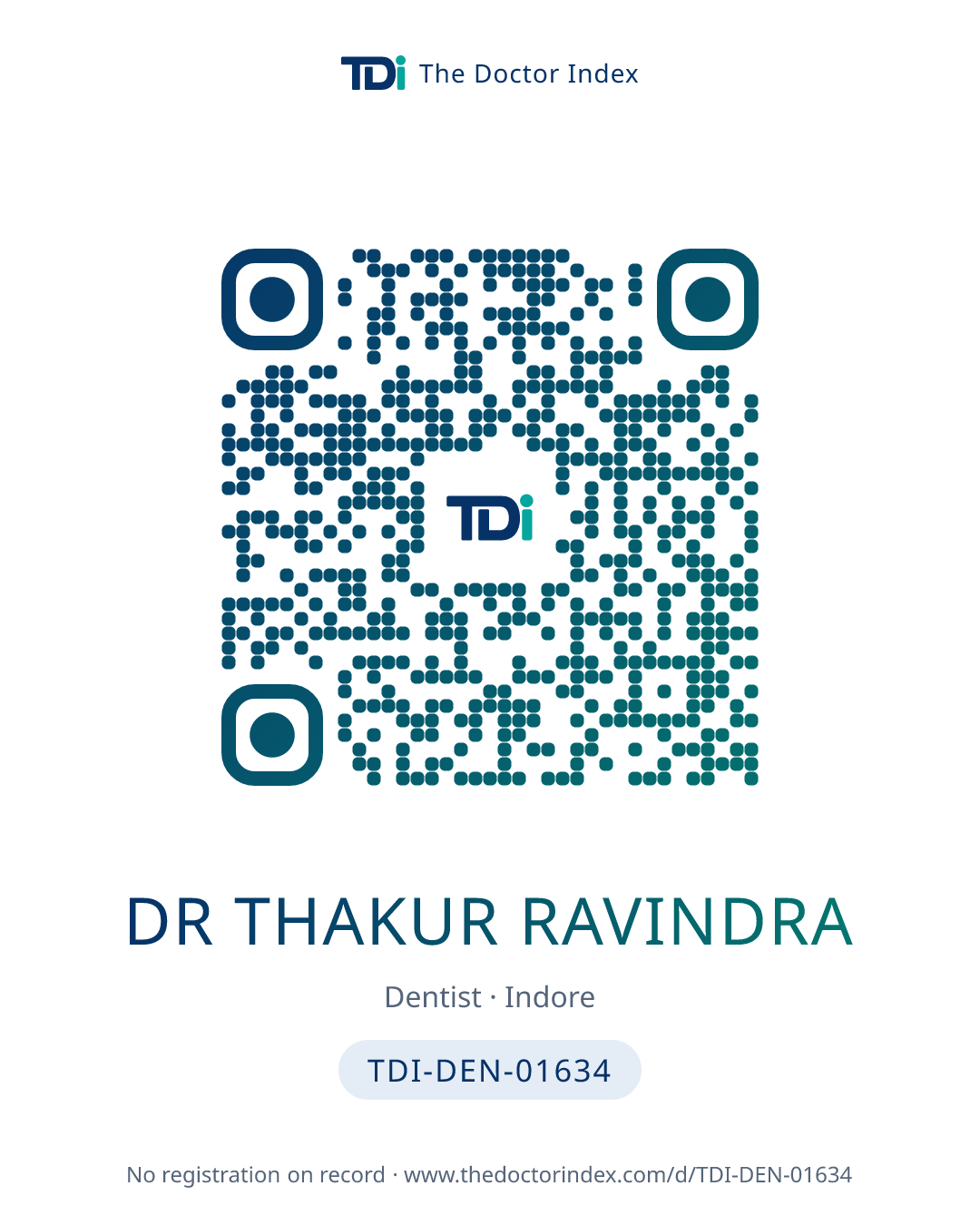 QR card for Dr Thakur Ravindra, TDI-DEN-01634