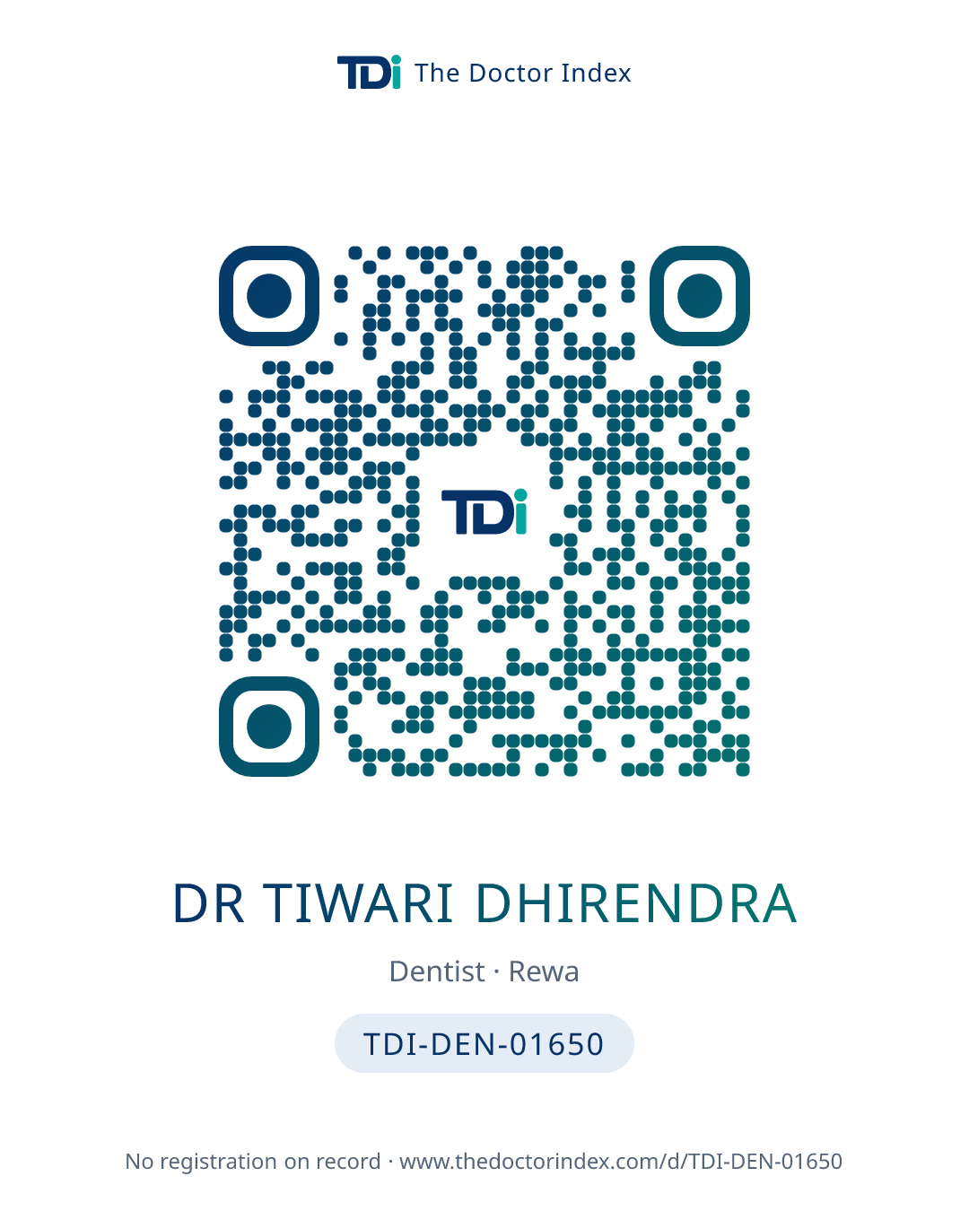 QR card for Dr Tiwari Dhirendra, TDI-DEN-01650