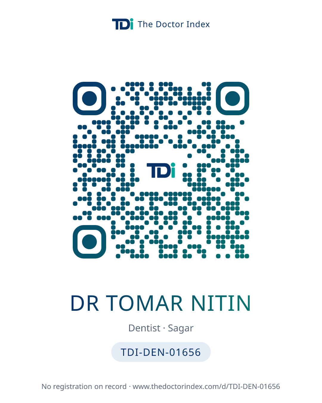 QR card for Dr Tomar Nitin, TDI-DEN-01656