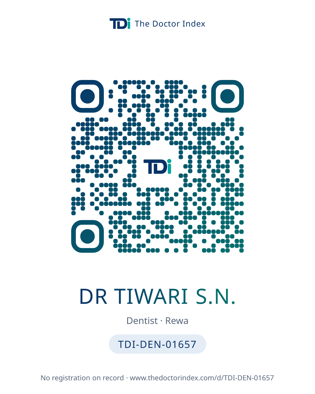 QR card for Dr Tiwari S.N., TDI-DEN-01657
