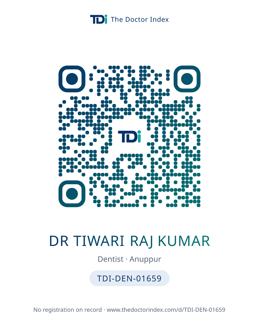 QR card for Dr Tiwari Raj Kumar, TDI-DEN-01659