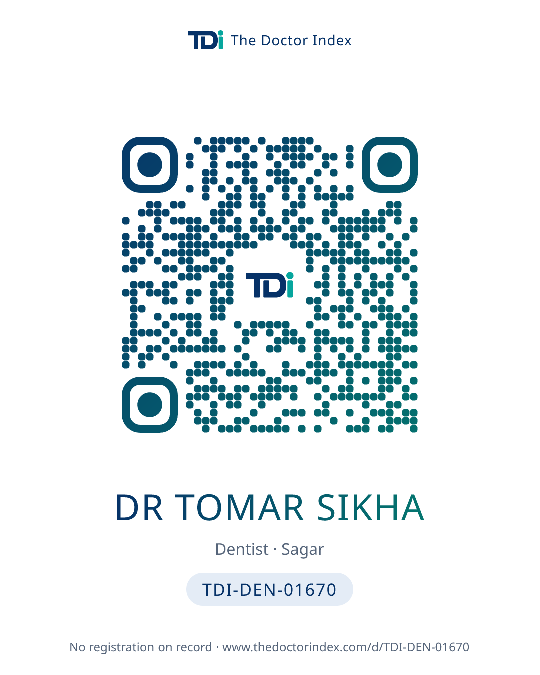 QR card for Dr Tomar Sikha, TDI-DEN-01670