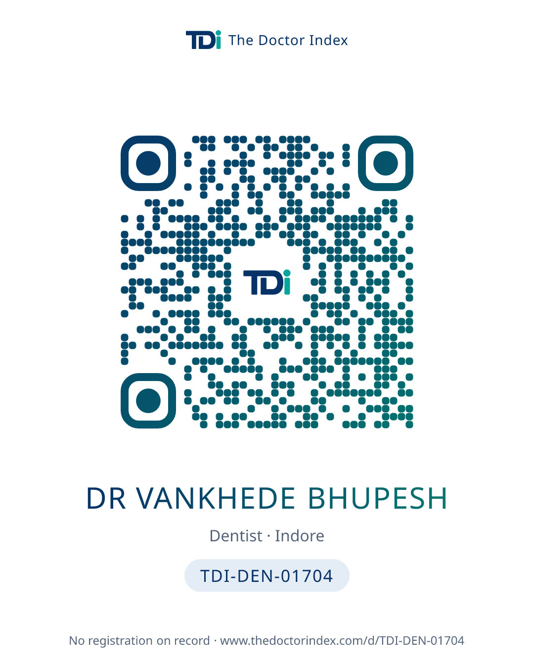 QR card for Dr Vankhede Bhupesh, TDI-DEN-01704