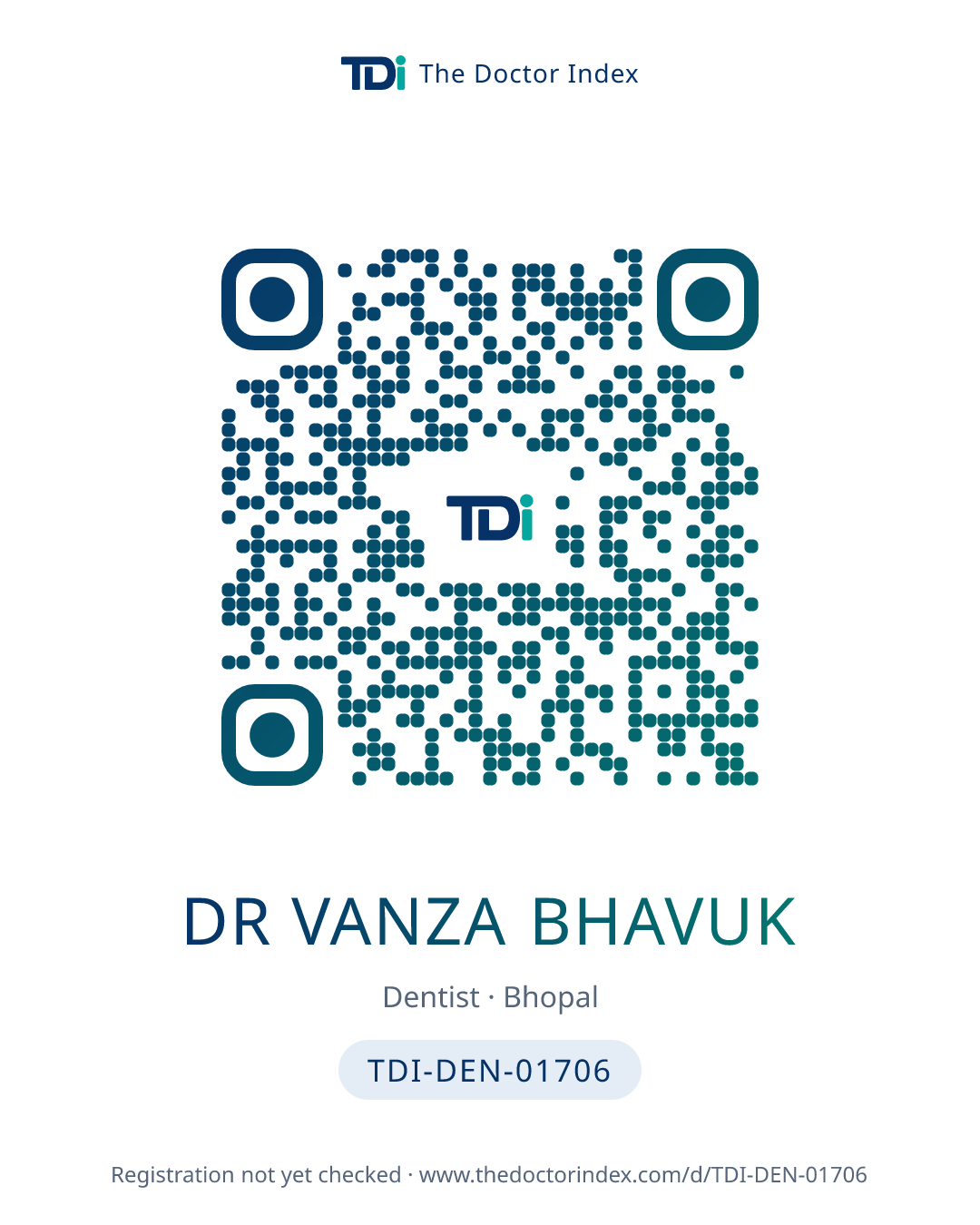 QR card for Dr Vanza Bhavuk, TDI-DEN-01706