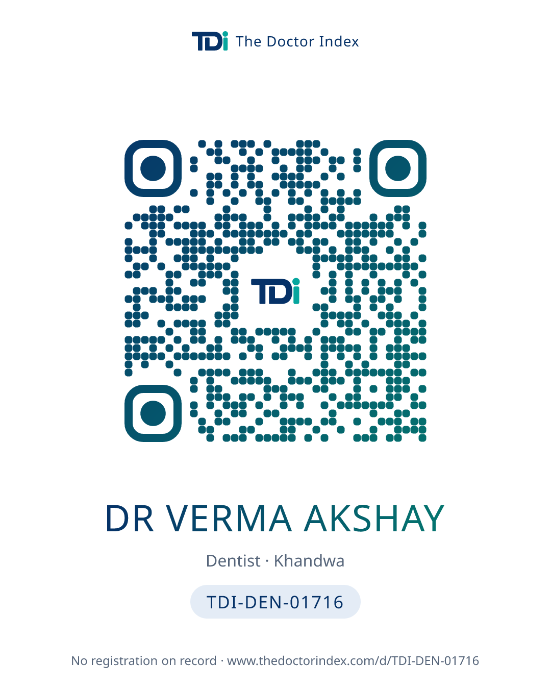 QR card for Dr Verma Akshay, TDI-DEN-01716