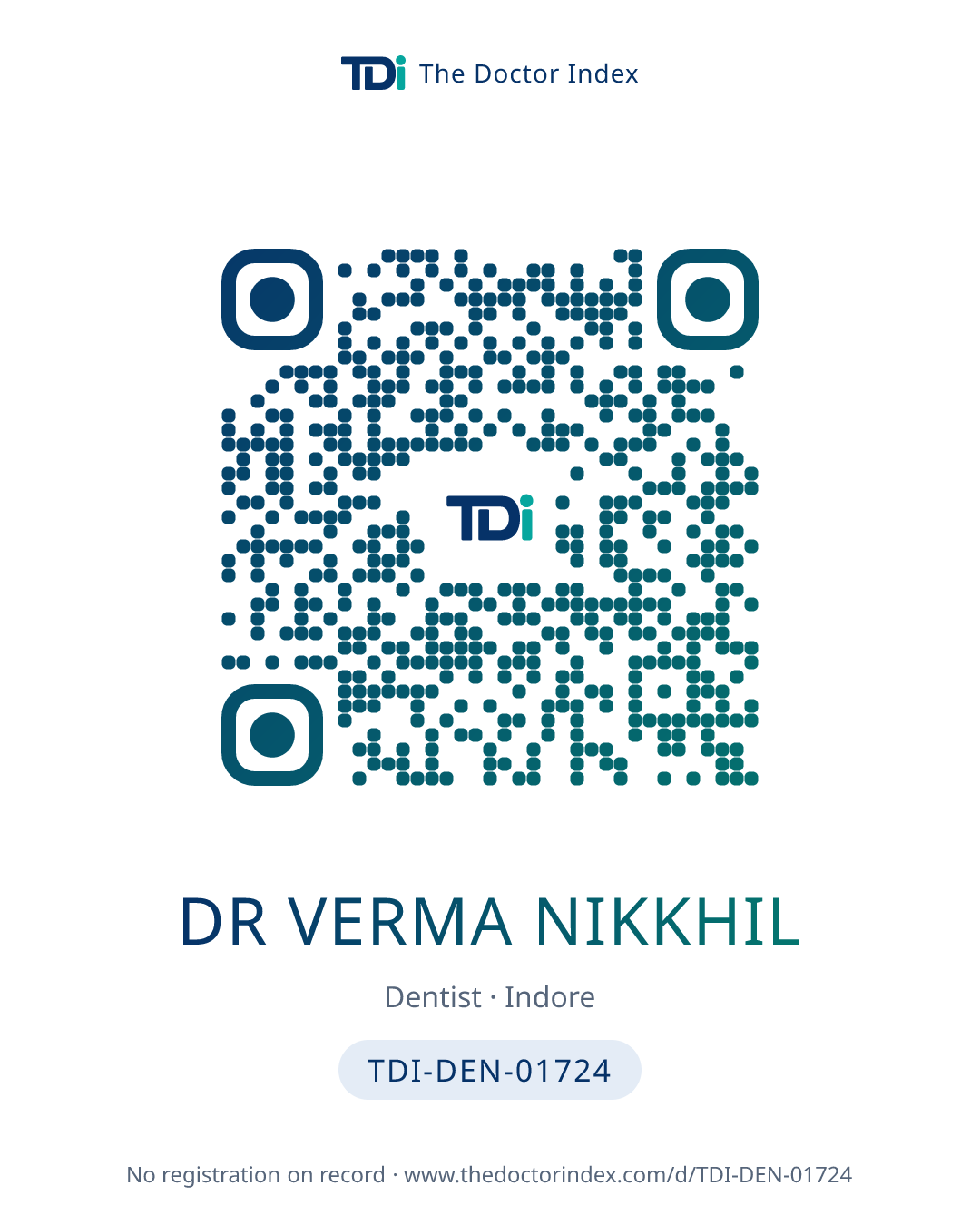 QR card for Dr Verma Nikkhil, TDI-DEN-01724